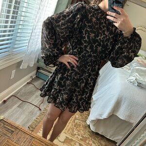 Black and White Sheath Dress with Bishop Sleeves